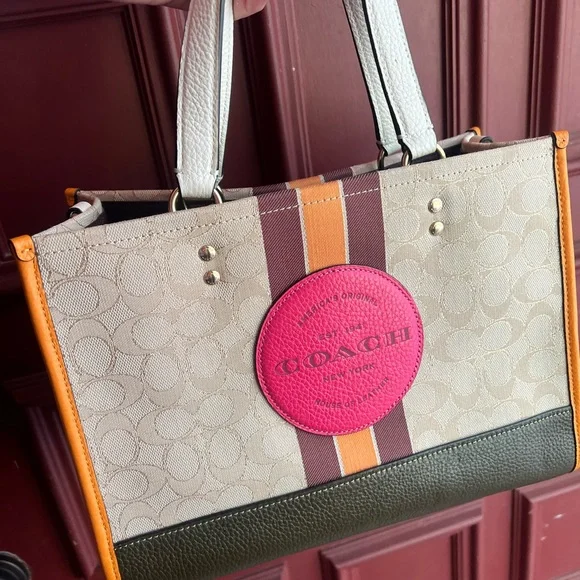 Coach Pink and Orange Tote Bag with Signature Monogram